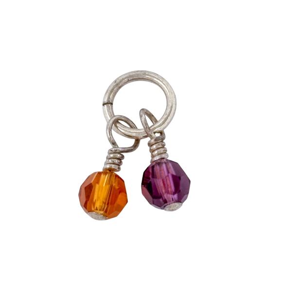 Orange Purple Crystal Dangle Charm | Dainty Vintage Sterling Silver 925 Jewelry - Picture 3 of 5